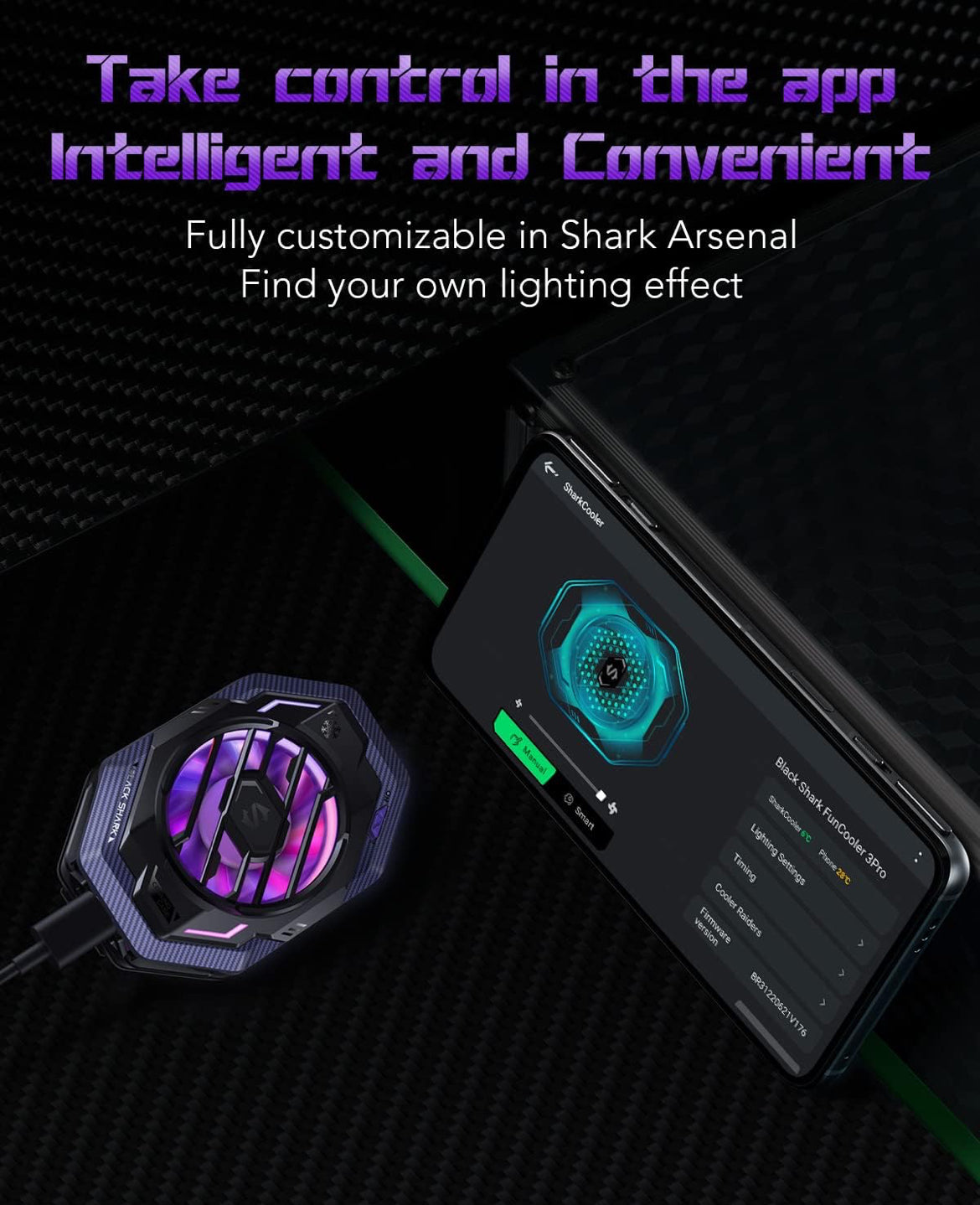 Cell Phone Cooler Black Shark Fun Cooler 3Pro, Cellphone Radiator with Sleep Timer/Fan Speed Settings (Purple)