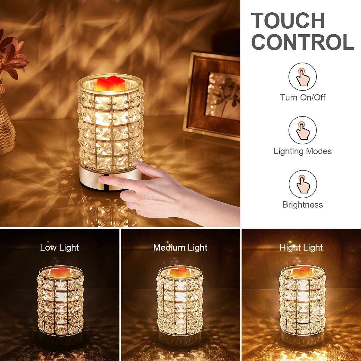 Crystal Touch Electric Wax Melt Warmer W Dimmable Fragrance Candle Melter Warmer