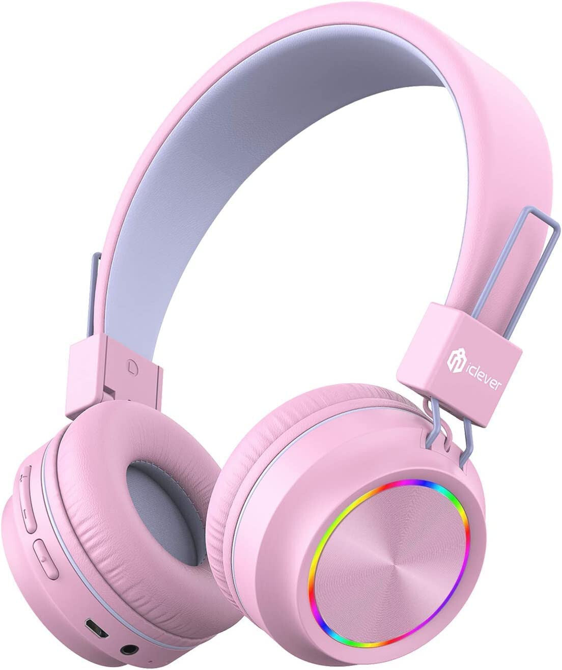 PINK BTH03 Kids Bluetooth Headphones Safe Volume, Colorful LED Lights, 25Hour