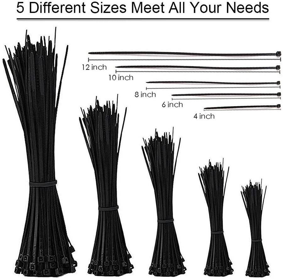 500 Packs Self-Locking Cable Zip Ties,4+6+8+10+12-" Width 0.16inch Nylon Cable