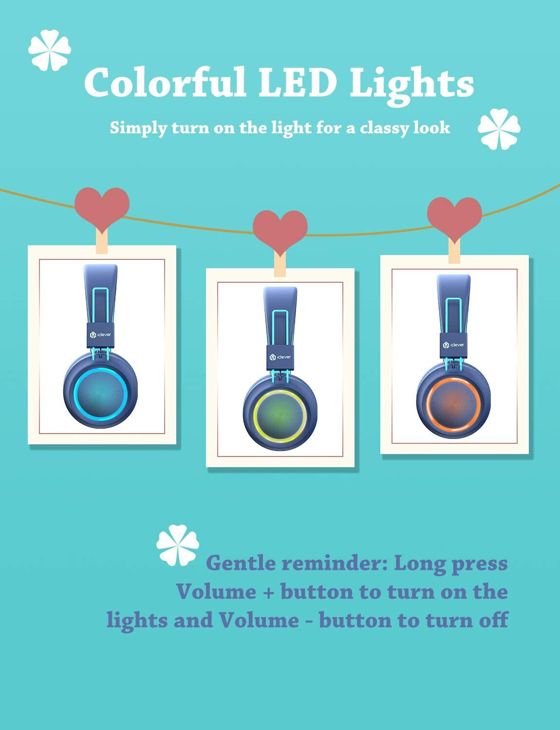 BLUE BTH03 Kids Bluetooth Headphones Safe Volume, Colorful LED Lights, 25 Hour