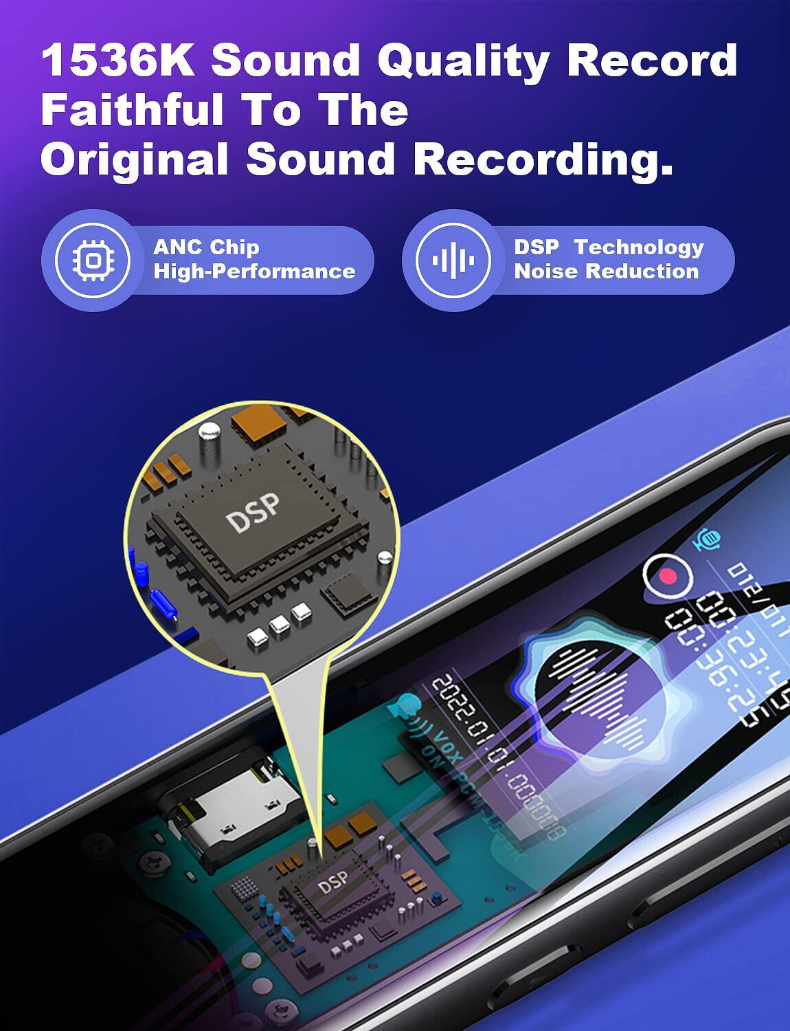 64GB Digital Voice Recorder with Playback, JKUSS 1536Kbps Digital Recorder NEW
