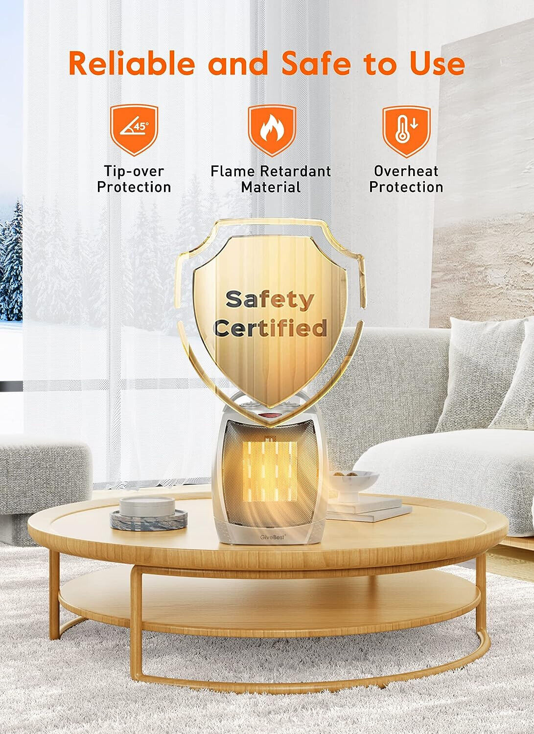 Portable Electric Space Heater W Thermostat 1500W/750W Safe Quiet Ceramic Heater