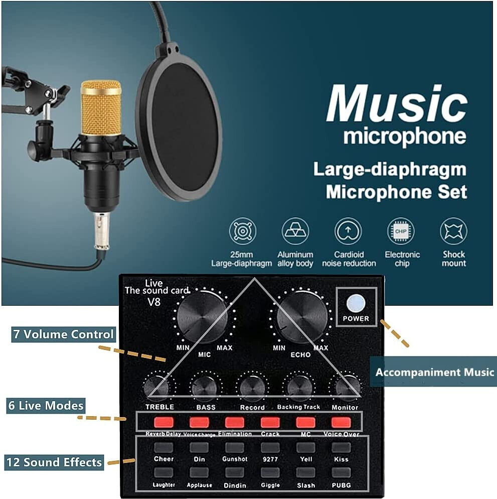 ALPOWL BM-800 Condenser Microphone Bundle, Mic Kit with Live Sound Card