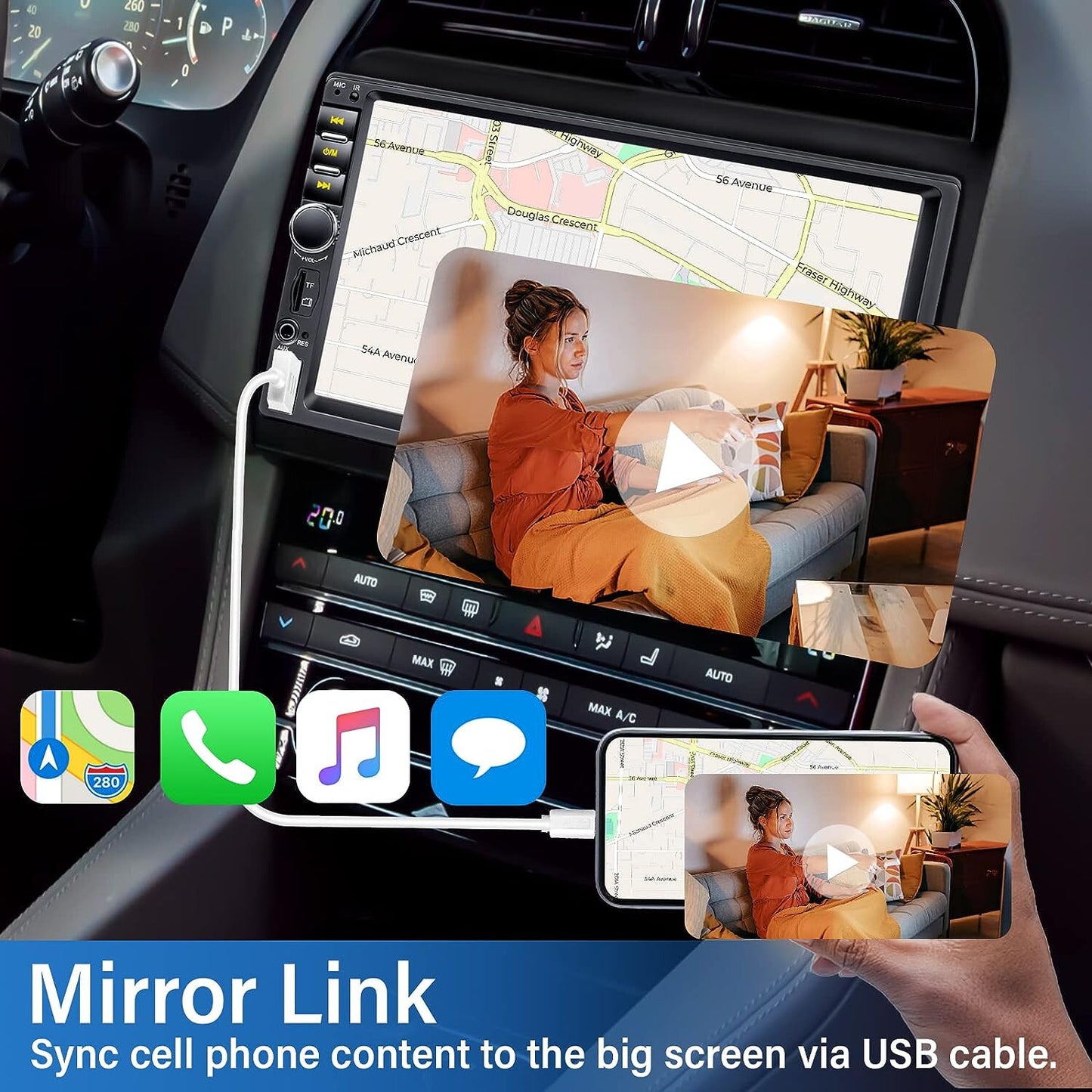 7 Inch Touchscreen 2 DIN Car Stereo with Backup Camera, Support Mirror Link