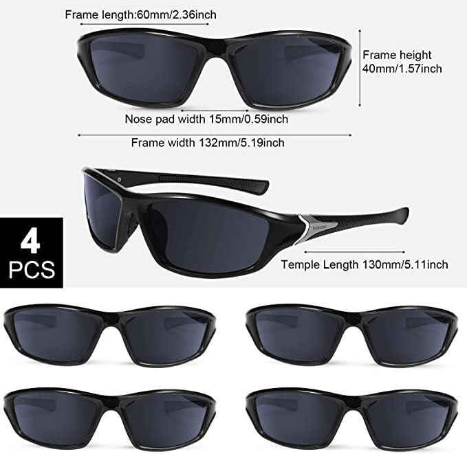 4 Pairs Unisex Polarized Sunglasses UV Protection Sports Driving Glasses Sports