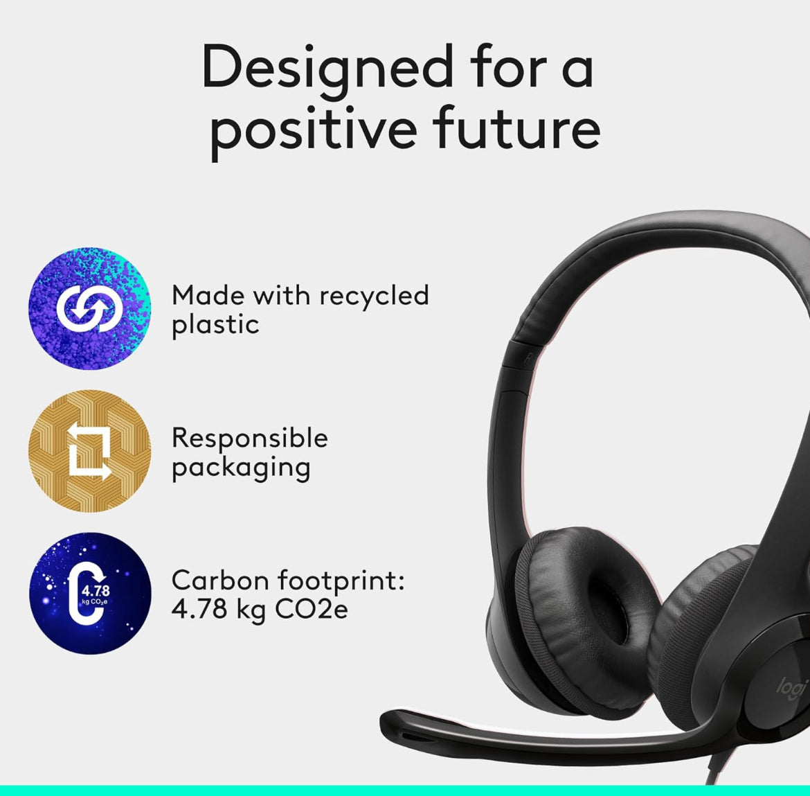 Logitech H390 Bedrade Koptelefoon vir rekenaar/skootrekenaar, Stereo-koptelefoon met geraasdempende mikrofoon, USB-A, Inlynbeheer, Werk met Chromebook