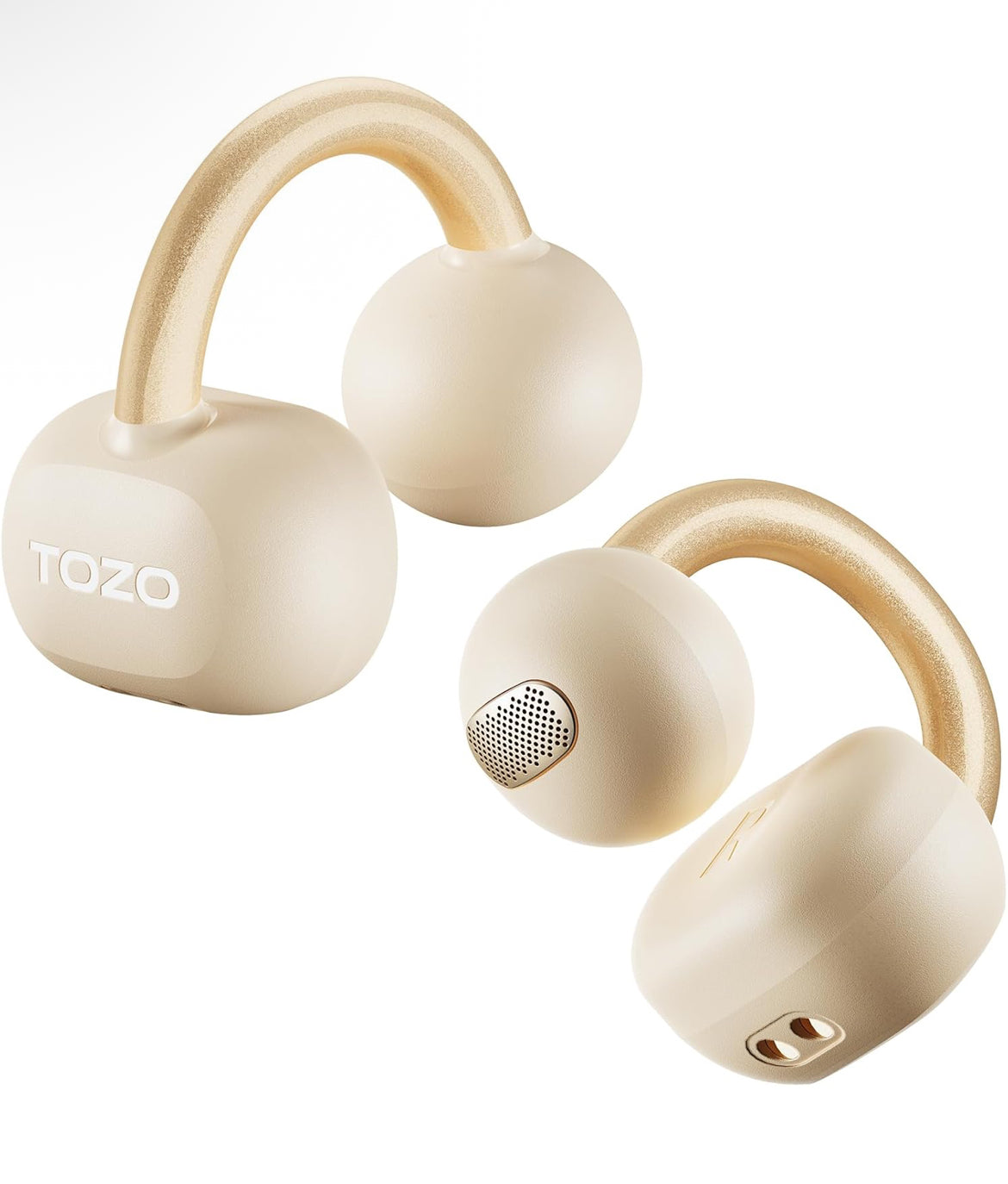 Open Ear Clip Earbuds, Lightweight Comfort 40H Play BT w/ Smart Digital Display - Khaki