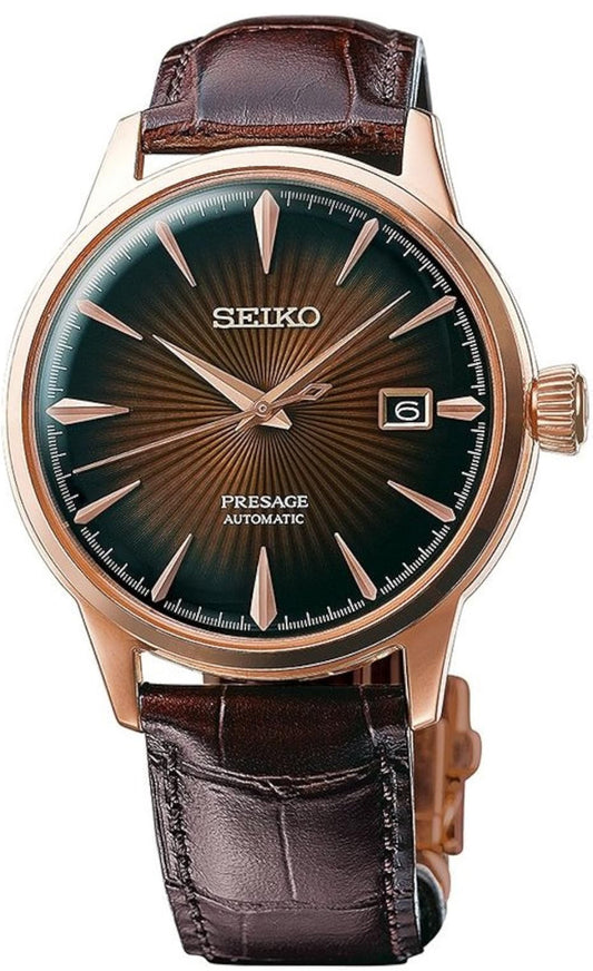 SEIKO Outomatiese Horlosie vir Mans - Presage Cocktail Time - Patroonversier met Goue Syfers en Datumkalender, 50m Waterbestand