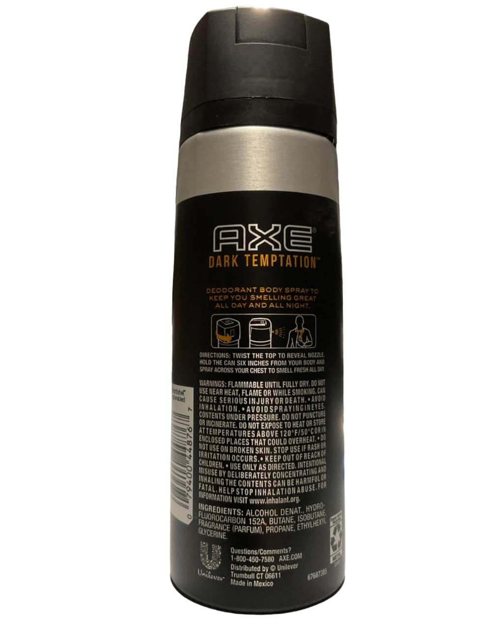 Axe Dark Temptation Deodorant Body Spray XL All Day Fresh - 5.07 Oz (Pack of 2)