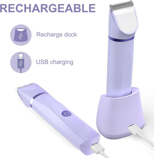 OLOV Elektriese Liggaamshaartrimmer - Kruistrimmer vir Mans - Bikini-trimmer vir Vroue - Nat/Droë Skeerapparaat, Vervangbare Keramieklemkoppe, USB-laaidok, Waterdigte Higiëniese Skeermesse, Pers