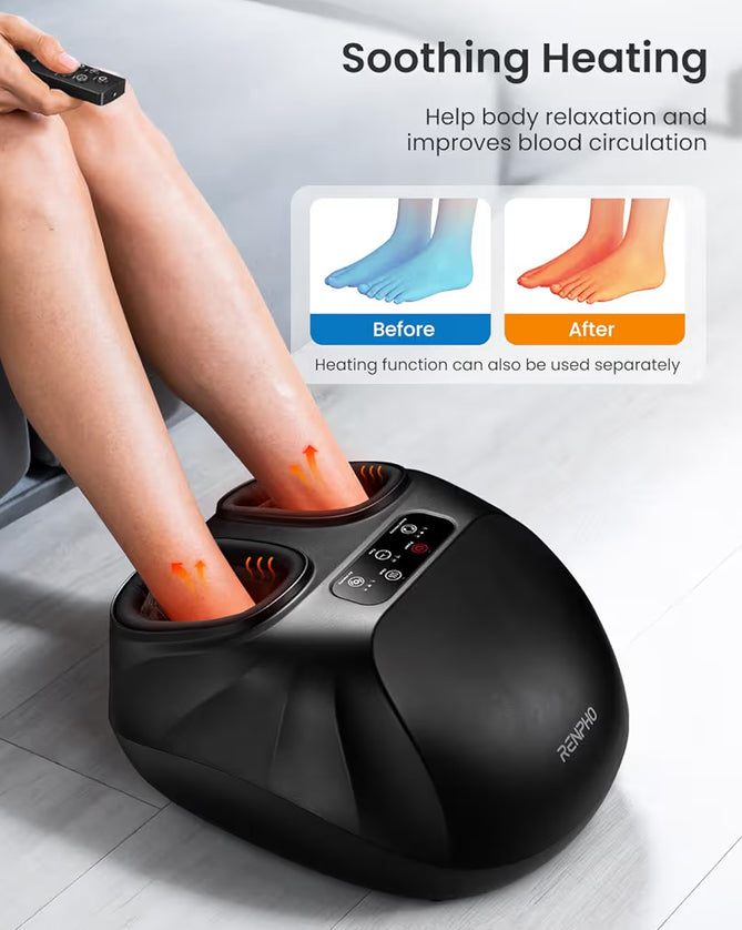 Foot Massager Machine w/ Heat Shiatsu Foot Massager Cordless Control Up to Size 14 - Black