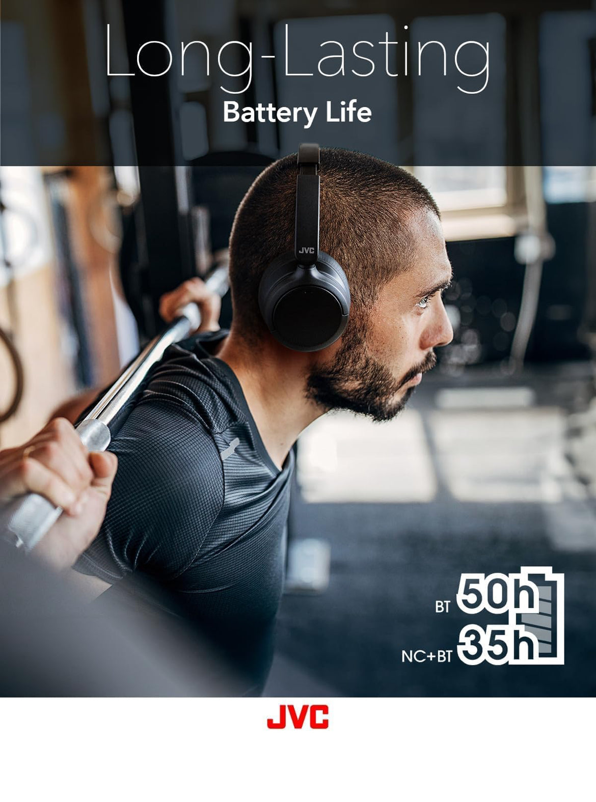 JVC Oor-Oor Draadlose Aktiewe Geraasdempende Oorfone - Bluetooth 5.3 - Omringende Modus, 3 Klankmodusse, Sagte Gemakskussings, 35 Uur Battery, Opvoubaar en Liggewig – Mik- Reis en Heeldagdra - HA-S75N