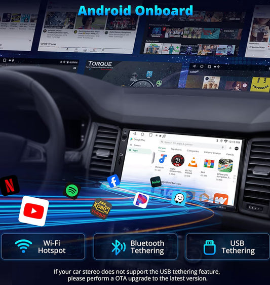 7" Dubbel-din-motorstereo met trurukamera en DVR-dashcam, draadlose CarPlay en Android Auto, WiFi/Bluetooth/USB-verbinding, DSP/FM/AM/SWC-raakskerm