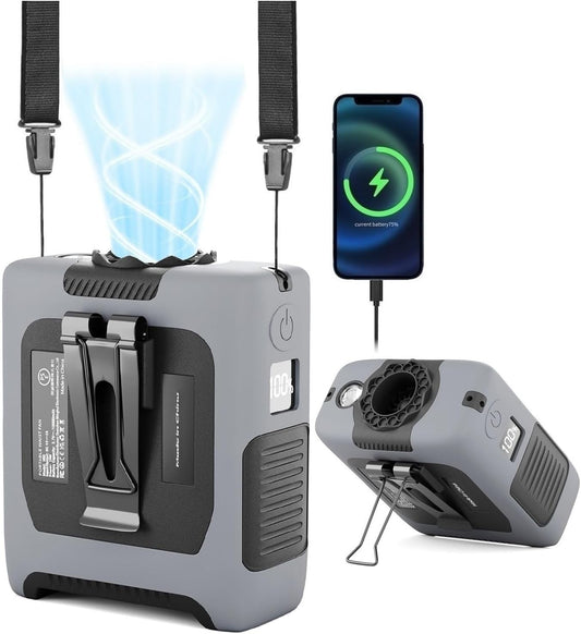10000mAh Portable Waist Fan with Flashlight - 5 Speed - Gray