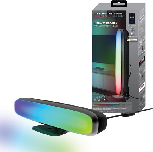 Monster Illuminessence Veelkleurige Ligbalk met Multi-posisie Basis, Mobiele Toepassing, Versoenbaar met Alexa, Google Assistent, Siri, 1-Pak