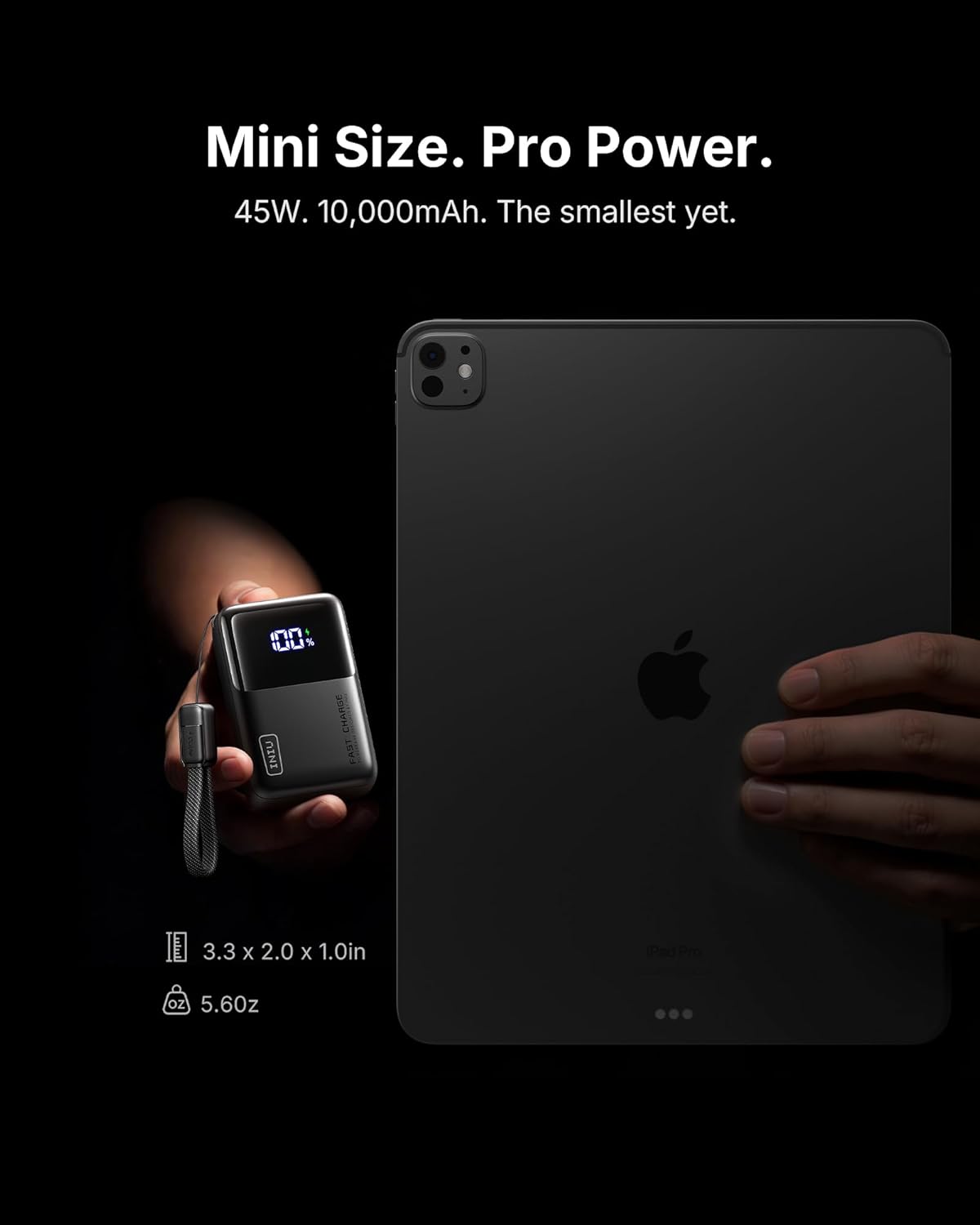 INIU 10000mAh 45W Ultra Mini Portable Charger Power Bank with Cable - (Black)