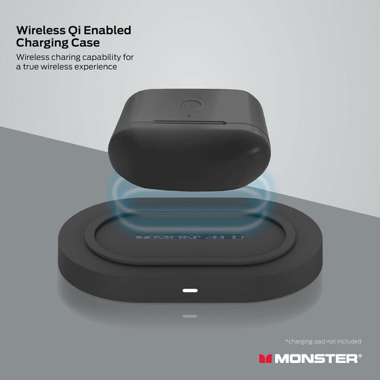 Monster Verse Werklike Dradlose Oorfone met Laaidokkie, Bluetooth 5.0 in-Oor Stereo-Oorfone, Ingeboude Mikrofoon vir Duidelike Oproepe, USB-C Vinnige Laai (Swart)