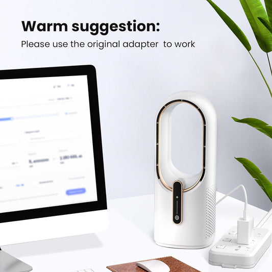 Desk Fan Bladeless, 11.8 Inch Quiet, 3 Speed Adjustment, Touch Control, Easy to Clean - White/Gold