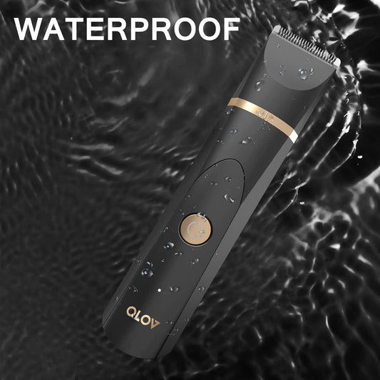 OLOV Elektriese Liggaamshaartrimmer - Kruistrimmer vir Mans - Bikini-trimmer vir Vroue - Nat/Droë Skeerapparaat, Vervangbare Keramieklemkoppe, USB-laaidok, Waterdigte Higiëniese Skeermesse, Swart