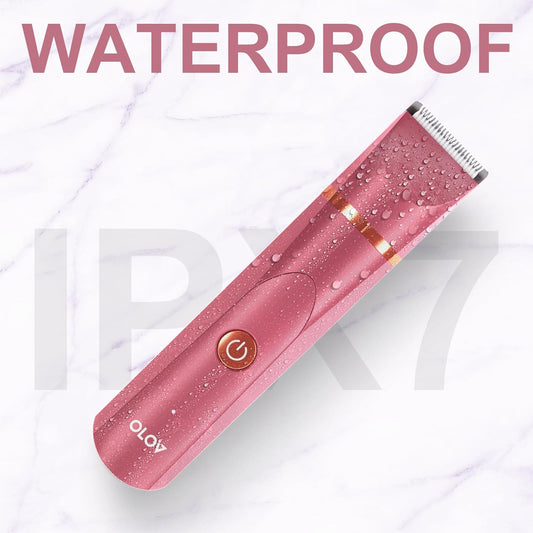 OLOV Elektriese Liggaamshaar Trimmer - Kruis Trimmer vir Mans - Bikini Trimmer Vroue - Nat/Droë Skeer Groomer, Vervangbare Keramiek Lemkoppe, USB Laai Dok, Waterdigte Higiëne Skeermes, Rooi