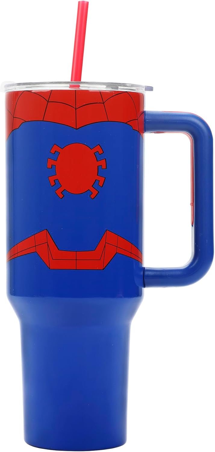 Insulated Stainless Steel Tumbler w/ Reusable Straw & Leak-Proof Lid Easy Carry Handle 40oz (Blue)