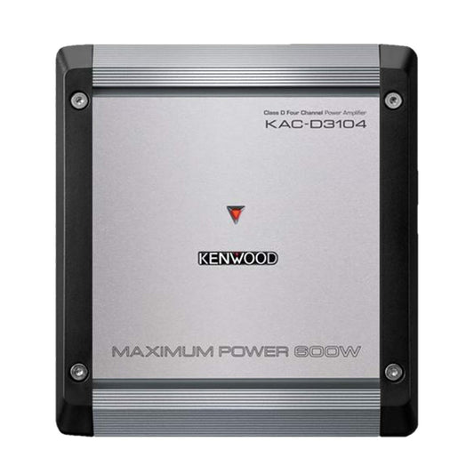 Kenwood KACD3104 Klas D 4-Kanaal Kragversterker; Maksimum Krag 600W; RMS 50W x4 (4Ω); RMS 75W x4 (2Ω); Veranderlike Hoog- en Laagdeurlaatfilter; Bassversterking