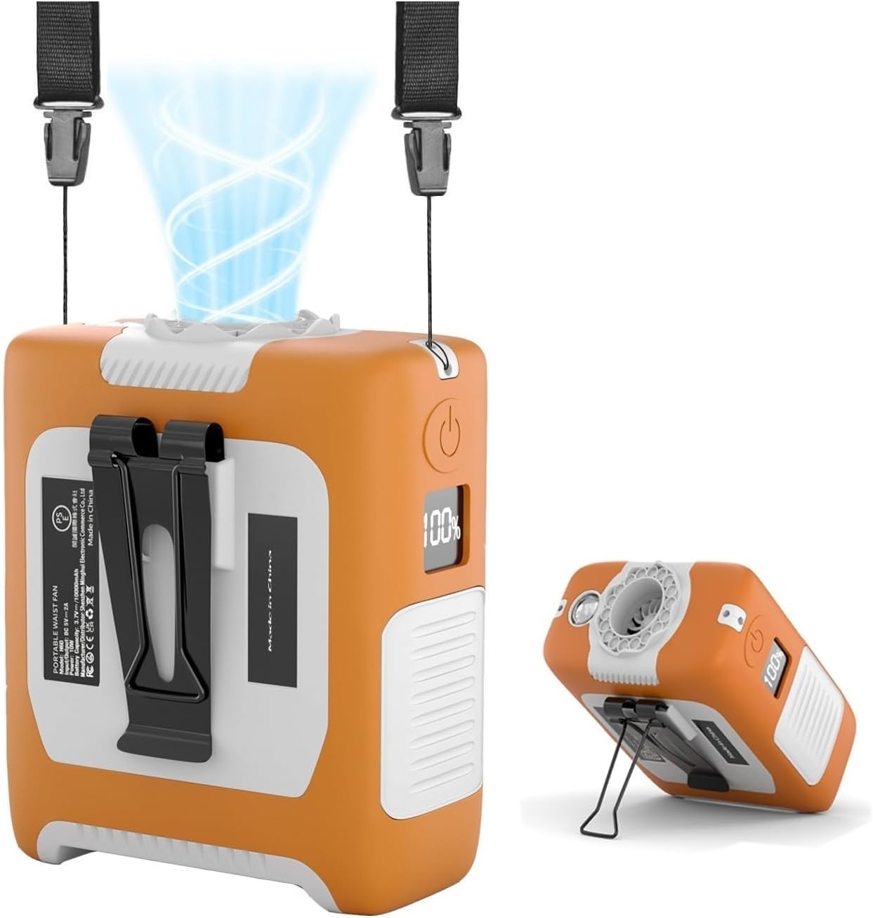 10000mAh Draagbare Middellyfwaaier met Flitslig - 5 Spoed - Oranje En Wit