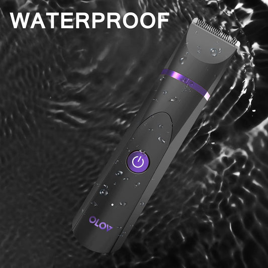 OLOV Elektriese Liggaamshaartrimmer - Kruistrimmer vir Mans - Bikini-trimmer vir Vroue - Nat/Droë Skeerapparaat, Vervangbare Keramieklemkoppe, USB-laaidok, Waterdigte Higiëniese Skeermesse, Swart Viooltjie