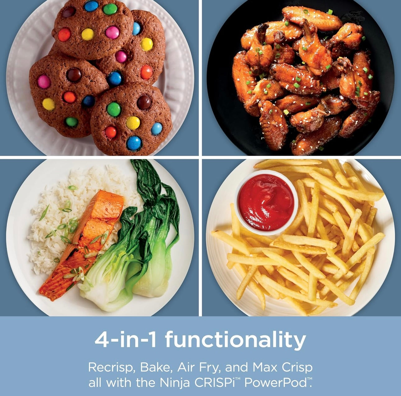 Ninja Crispi 4-in-1 Portable Glass Air Fryer Cooking System, 4QT & 6Cup Glass Containers with Storage Lids- Periwinkle, FN101PL