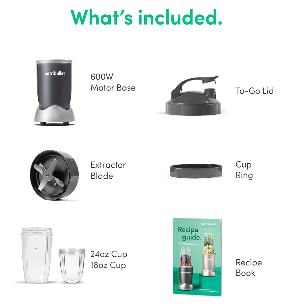 NutriBullet Persoonlike Versapper 600 Watt vir Skuddrankies, Smoothies, Kosvoorbereiding en Bevrore Versapping, 710ml - Grys