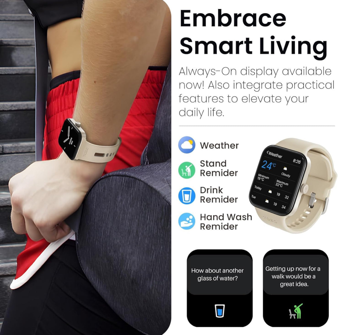 S4 One Smart Watch 1.78" Ultra-Clear Screen Call/Answer Fitness Tracker, Sleep Monitor IP68 Waterproof for iOS 11.0+ Android 9.0+ (Gold)