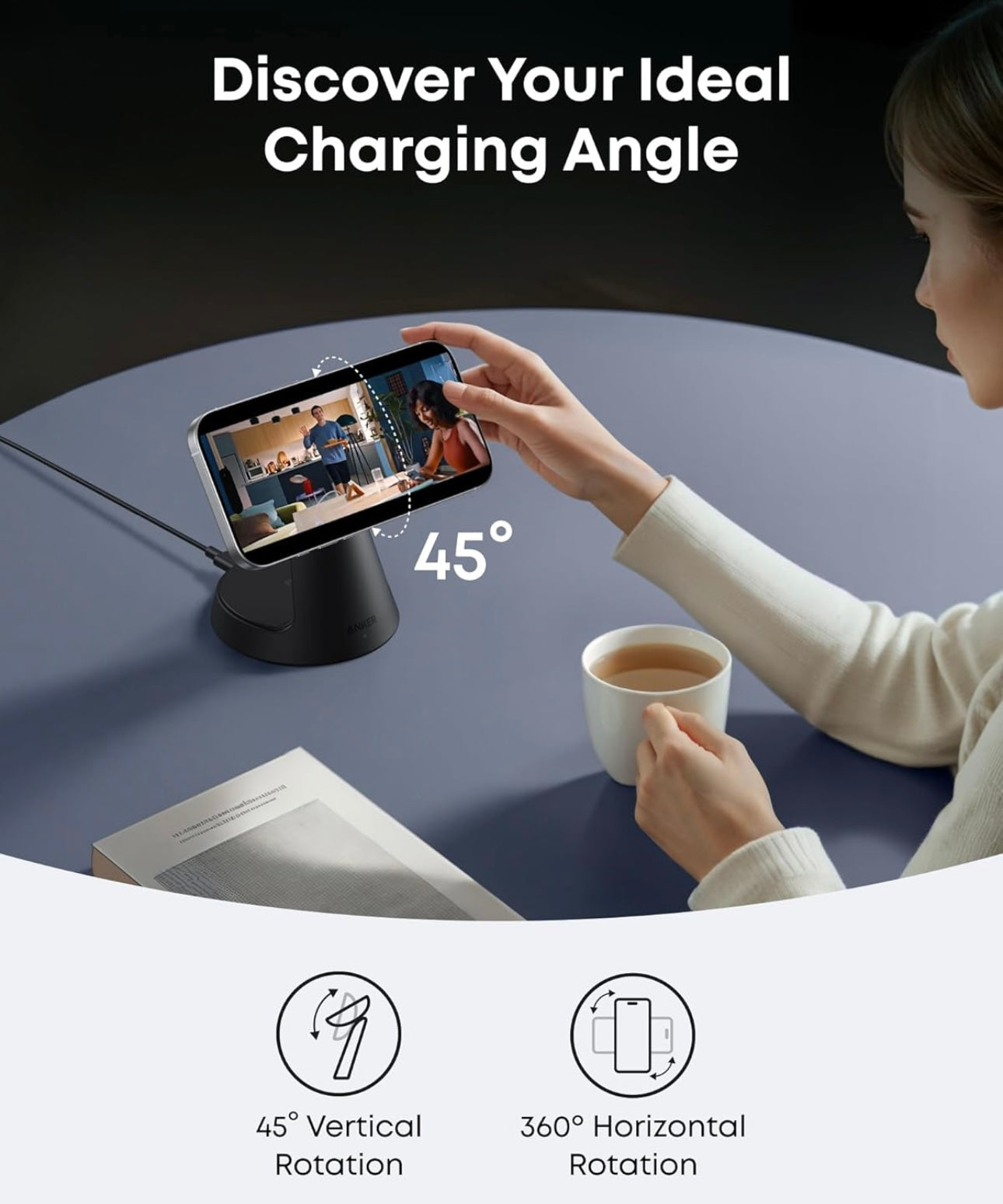 Anker MagSafe Charger Compatible, MagGo 3-in-1 Charging Station, Qi2 Certified - (Adapter Included)
