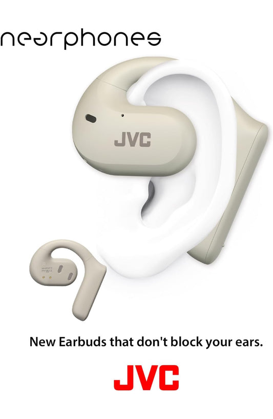 JVC Nearphones Oopoor Regte Dradlose Oorfone met 16mm Groot Drywers vir Kragtige Klank, Enkeloor Gebruik, en Lang Batterylewe (tot 17 Uur) - HANP35TW (Wit)