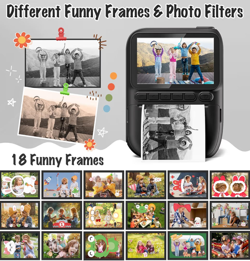 Kits Druk Kamera 3.0" HD 32MP Kinders 1080P met 3 Rolle Drukkerpapier 32GB SD Kaart (Swart)