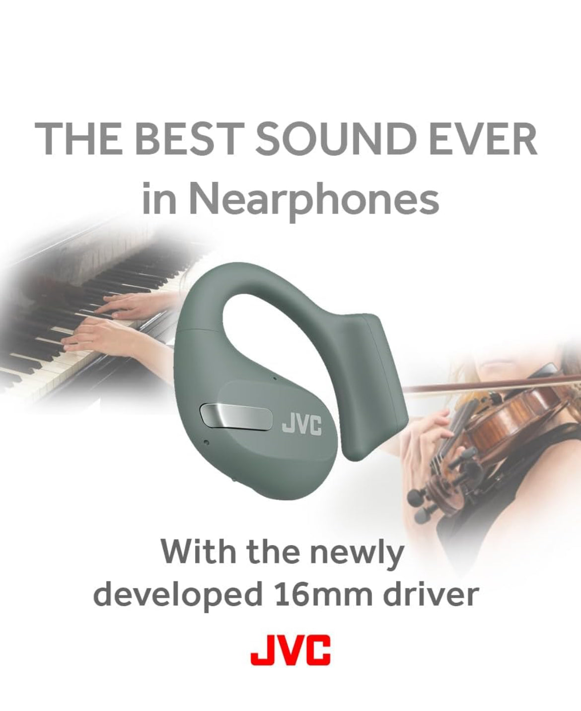 JVC New Nearphones Open Ear True Wireless Headphones with 16mm Large Drivers for Powerful Sound, Single Ear use, Compact Size, and Long Battery Life (up to 38 Hours) - HANP50TG (Green)