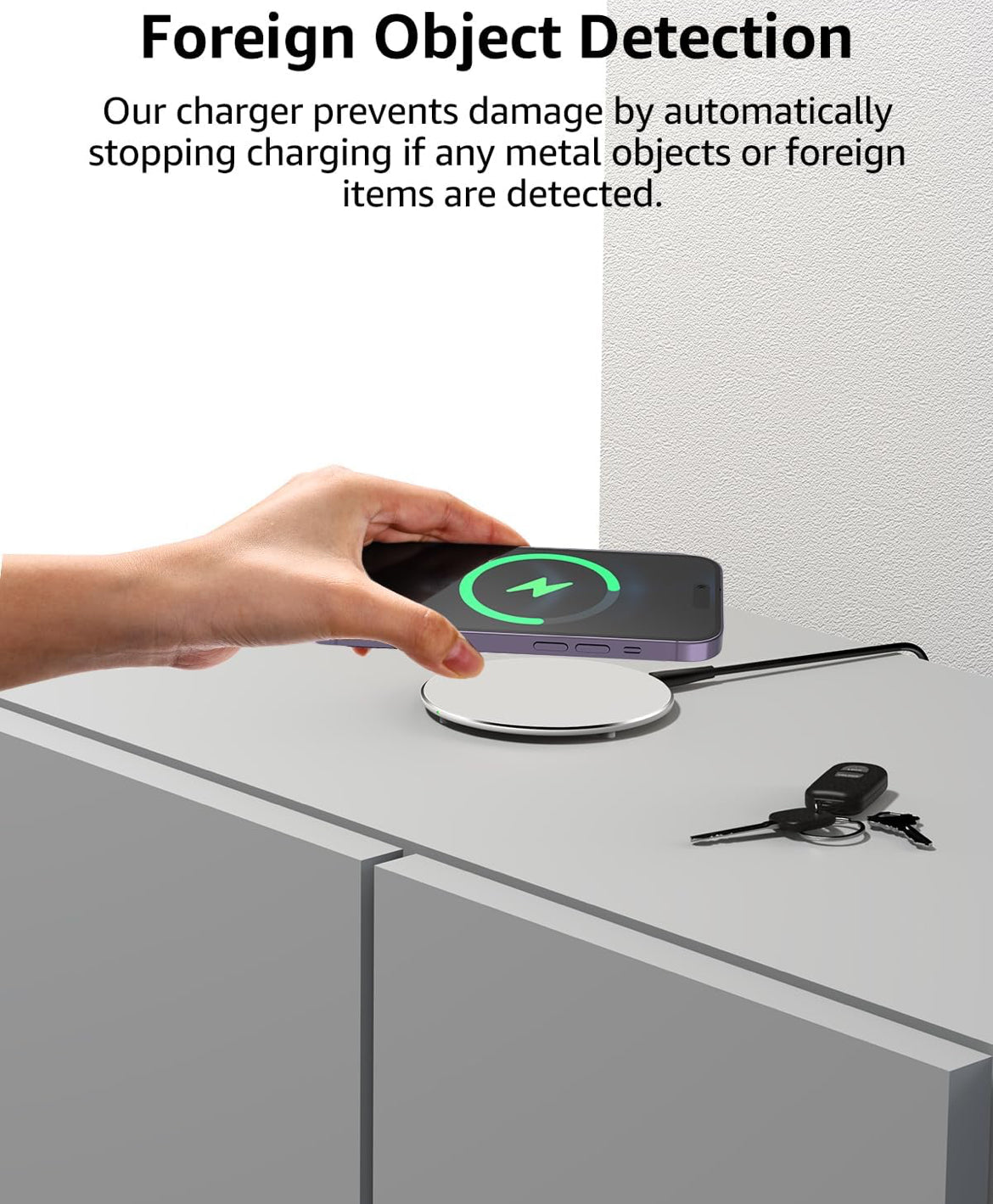 New Anti-Slip Wireless Charger 15W Max Fast Charging Pad Compatible w/ iPhone,Samsung Galaxy - White Silver