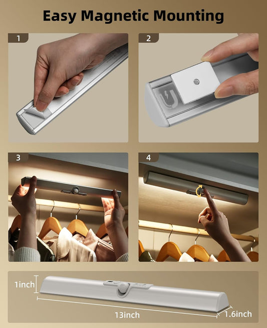 Motion Sensor Lighting 3 Color Temps Rechargeable, 1800mAh, Dimmable, 3 Color Temps, 90+CRI, Rotatable Sensor, Magnetic