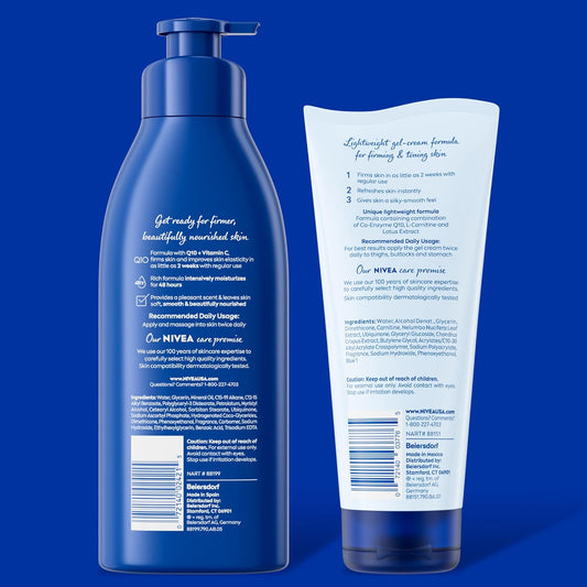 NIVEA Voedende Hydrasie Velversterkende Liggaamsemulsie (473 ml) + Velversterkende & Tonende Liggaamsjelroom met Hialuroonsuur (189 g), Verryk met Q10 en Vitamien C