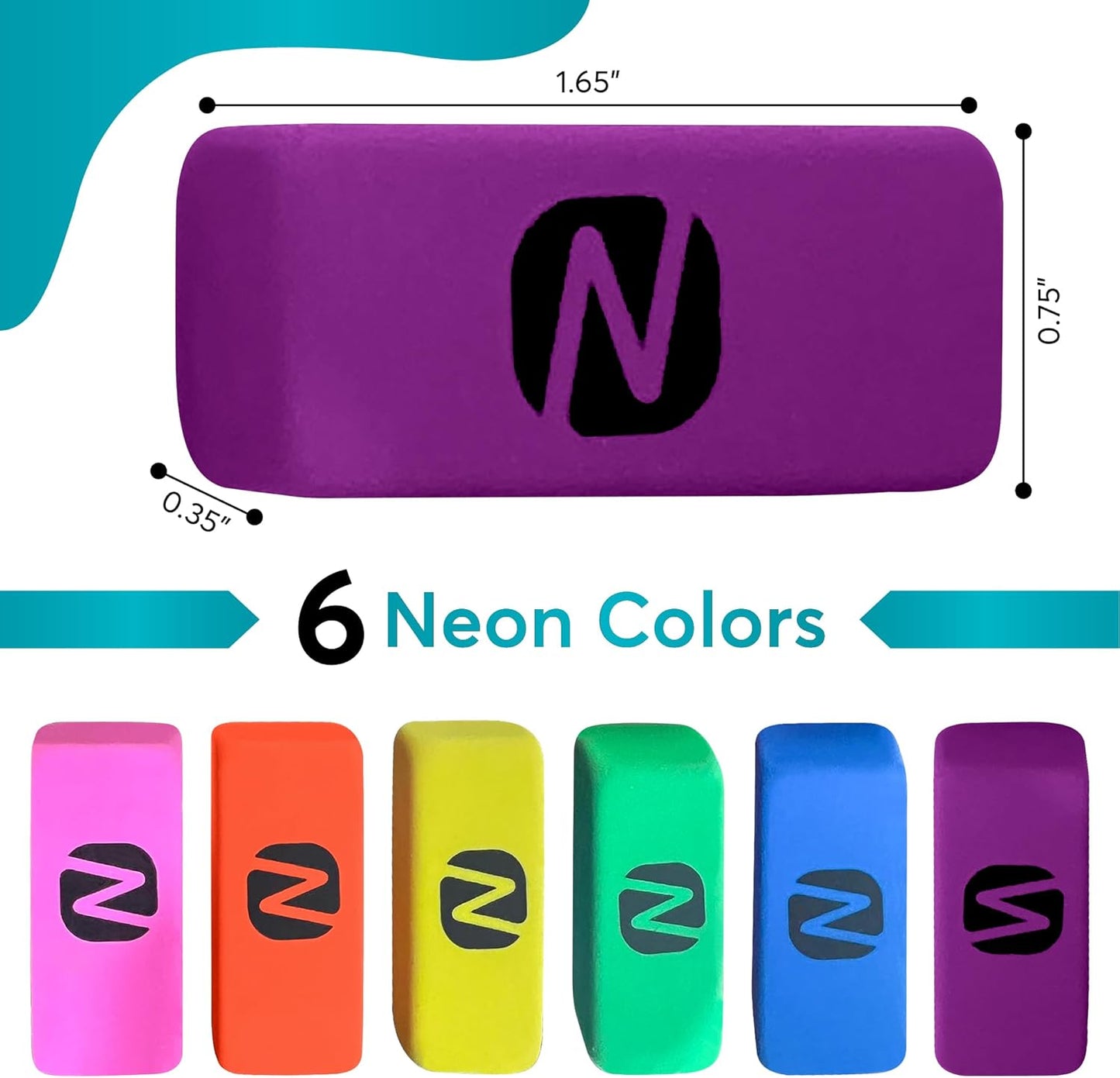 Neon Erasers for Kids – 12-Pack Bulk Pencil Erasers for School, Office, and Art Supplies – Fun Bright Colors, Smudge-Free, Latex-Free
