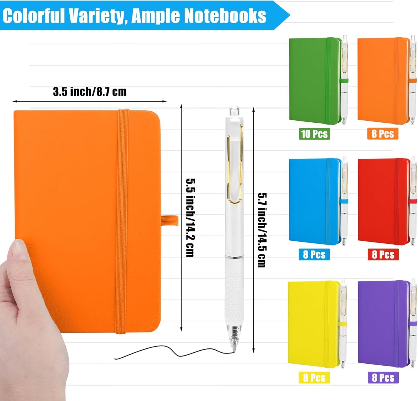 50 Sets Pocket Notebook Journals with Pens, A6 Mini Hardcover PU Leather Lined Notebooks 3.5 x 5.5 Inch College Ruled Notepad With Pen Holder for Office School Supplies, Rainbow Color