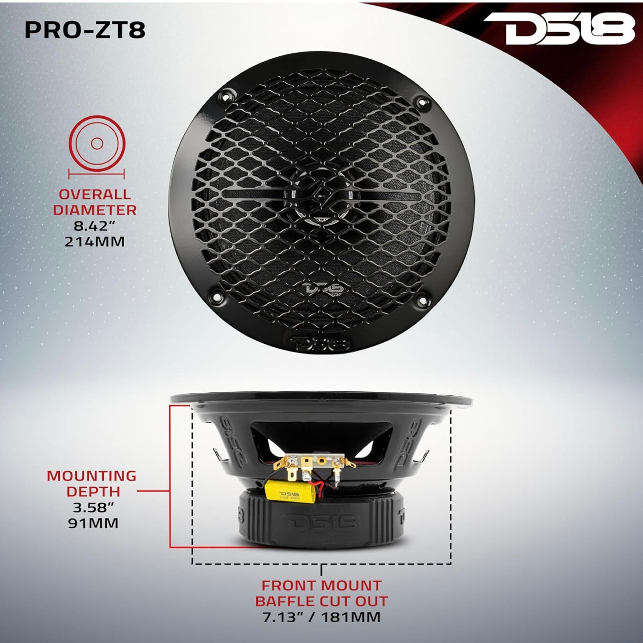 DS18 PRO-ZT Pro Audio 8 INCHES Coaxial Midrange Speakers with Built-in Bullet Tweeter - 1PC