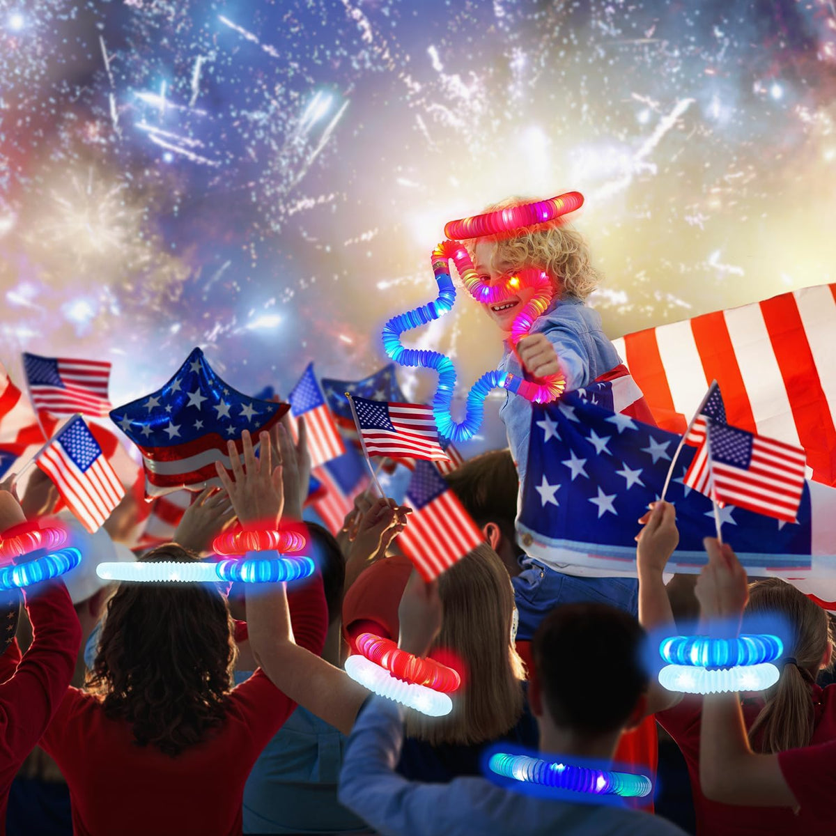 36 PCS Bulk Patriotic Party Favors - Glow Sticks Pop Tubes Toys for Kids