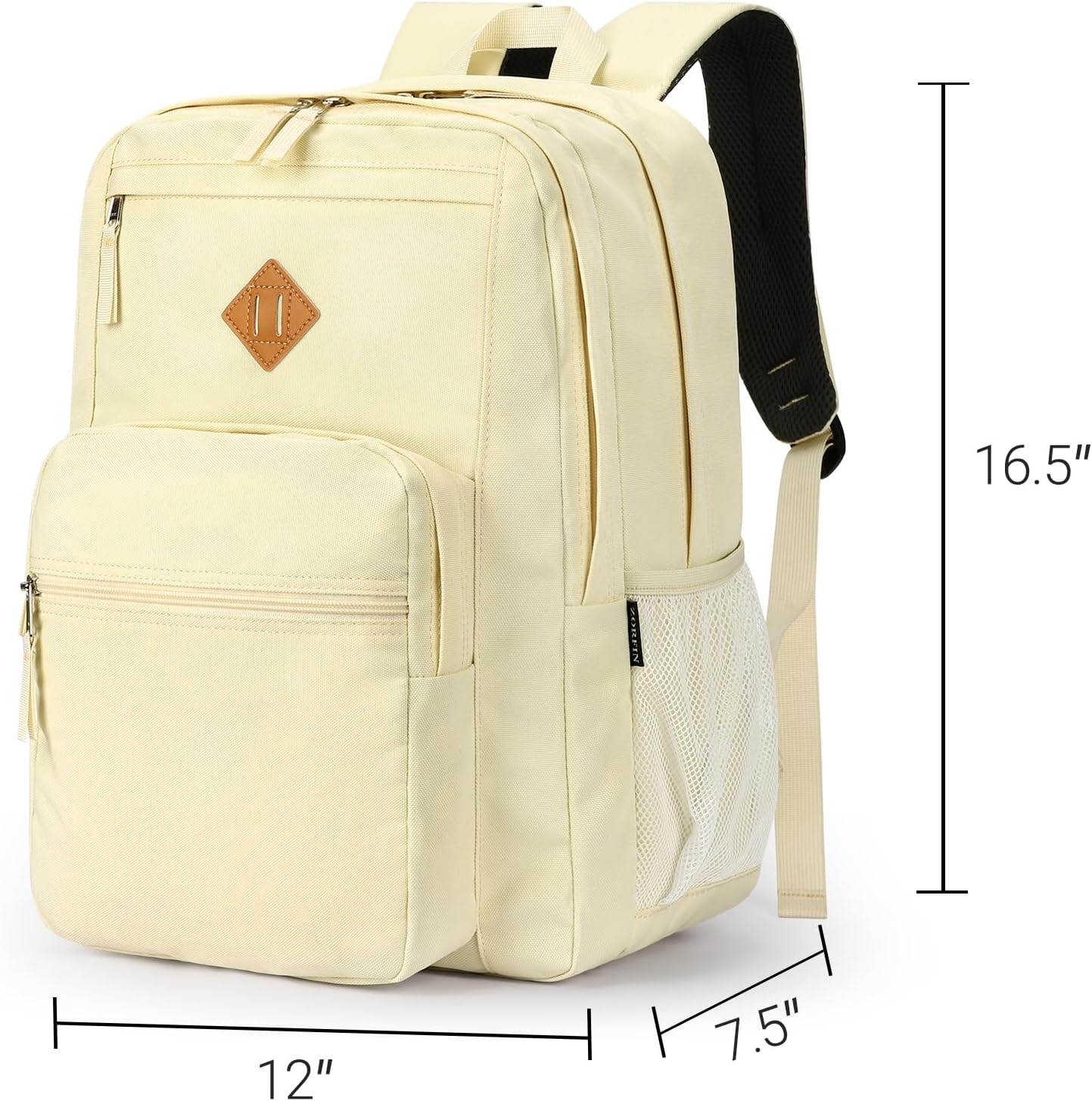 26L Backpack for School, College, and Travel: Water Resistant Bookbag with 8 Compartments - Beige