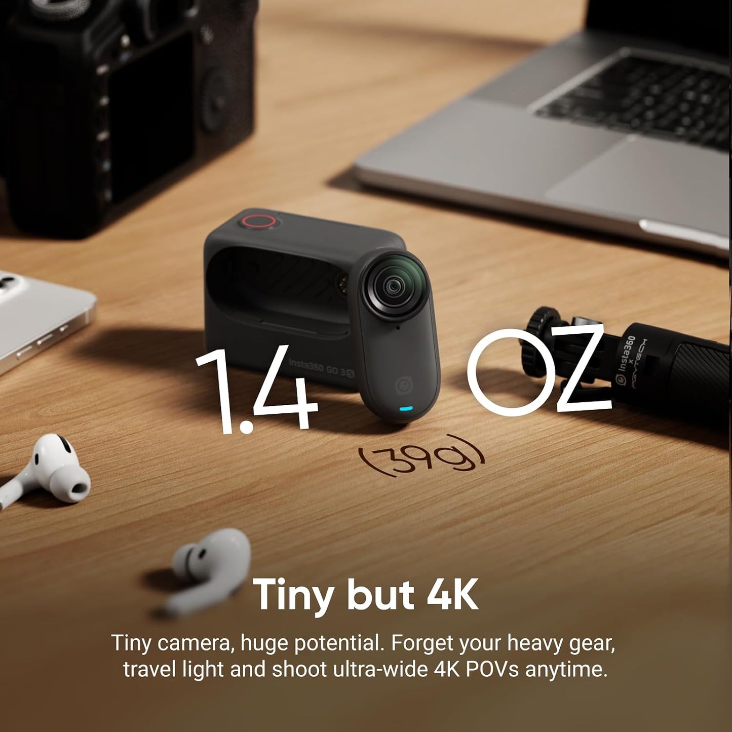 Insta360 GO 3S - 64 GB White 4K Tiny Portable Vlogging Camera, Hands-Free POVs, Mount Anywhere, 140 Min Battery Life, 10m Waterproof, Pet POV