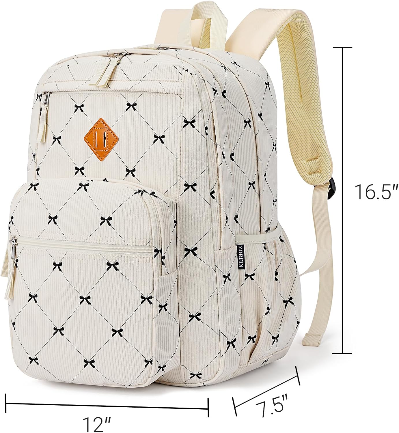 26L Backpack for School, College, and Travel: Corduroy Bookbag with 8 Compartments - Bowknot