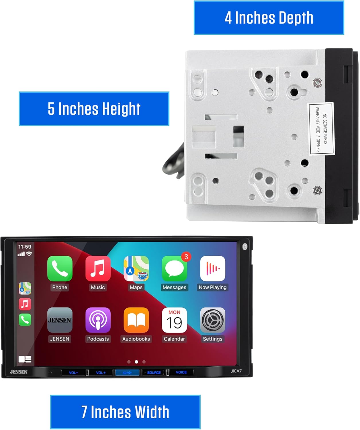 Double DIN 7" Apple CarPlay Android Auto Touchscreen Car Stereo Bluetooth Hands Free Calling & Music Streaming Backup Camera Input ready