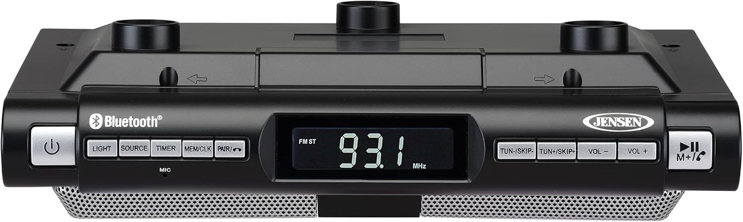 Modern Wireless Under Cabinet Kitchen Universal Bluetooth Music System, FM Radio, Clock LCD Digital Display , Built-in Hands-free Mic & Speakers (Includes Mounting Hardware)