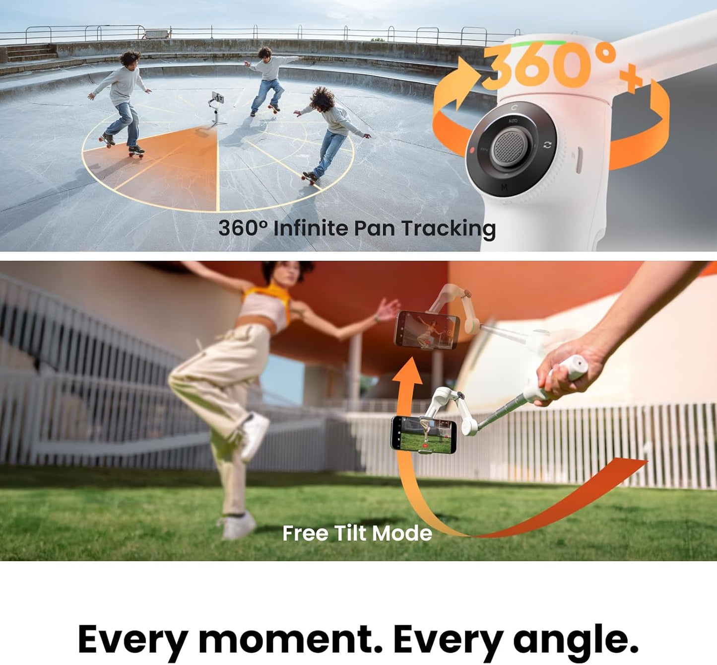 Insta360 Flow 2 Pro White - Industry-First AI Phone Gimbal with Apple DockKit, Pioneering 360º Pan Tracking, Free Tilt, Built-in Tripod/Selfie Stick, Portable Vlog/Travel Stabilizer