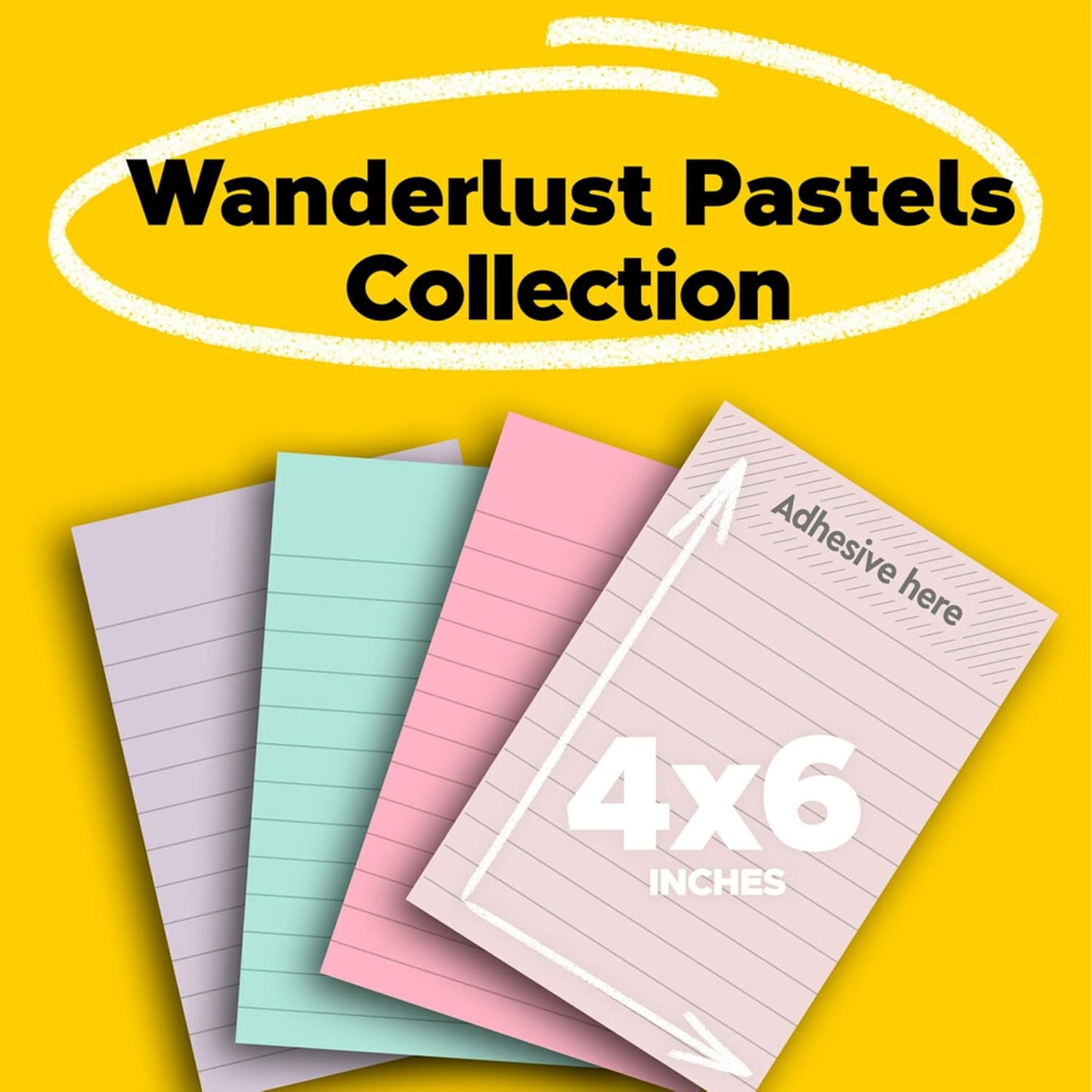 Post-it Super Sticky Notes, Lined, 4 in. x 6 in., 4 Pads, 45 Sheets per Pad, Wanderlust Pastels - (Pack of 2)